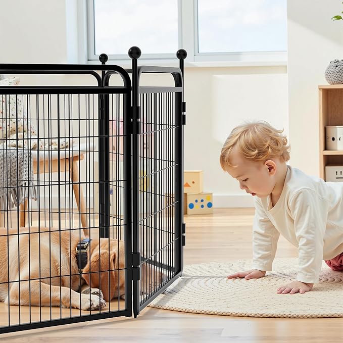 Gardner Pet Dog Playpens, 32" H 2 Add-on Panels for Small/Medium/Large Dogs, Foldable Pet Play Yard Gate Extensions, Pet Playpen, Anti-Rust, Quick Install, Black
