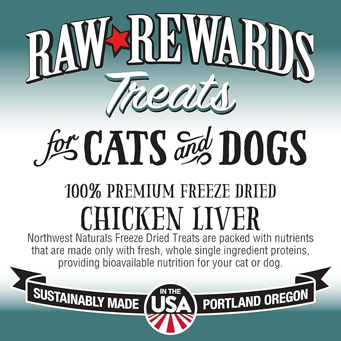 Northwest Naturals Raw Rewards Freeze-Dried Chicken Liver Treats for Dogs and Cats - Bite-Sized Pieces - Healthy, 1 Ingredient, Human Grade Pet Food, All Natural - 3 Oz (Pack of 1)