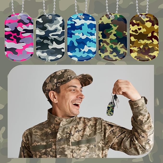 Wonderjune 60 Pack Dog Tag Necklaces Acrylic Dog Tags Military Dog Tags Party Supplies Dog Tags Bulk Include 30 Pcs Dog Tags with 30 Pcs 70cm Long Chains for Soldier Men Dogs(Camouflage)
