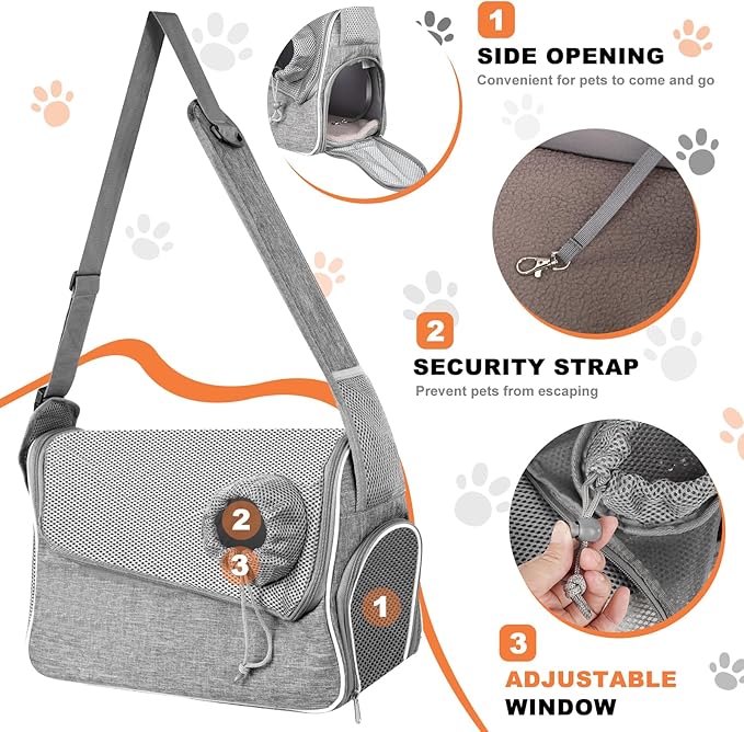 Small Dog Sling Carrier, Multiple Pockets Puppy Carrying Purse Bag, Pet Pouch with Sturdy Pad, Cat Bag for Outdoor Travel, Carrier for Dog Cat Up to 13 lbs