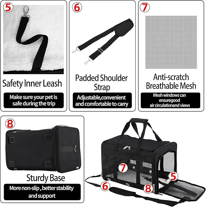 Soft Sided Cat/Dog Carrier,Collapsible Pets Travel Carriers for Pet/Puppy with Shoulder Strap & Removable Mat,Mesh Top Load Small Dogs/Cats Carry Bag Up to 17 Lbs TSA Airline Approved(Black,M)