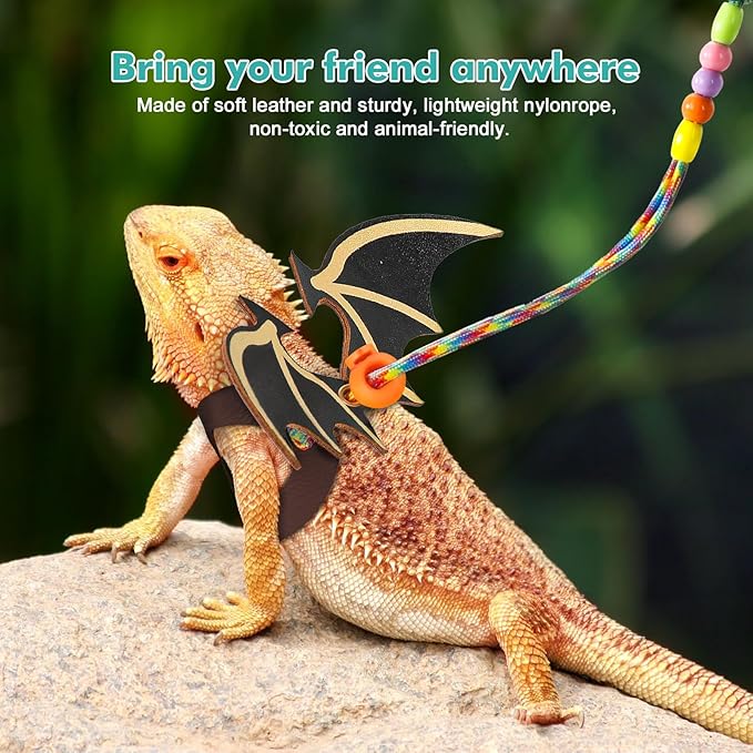 LIKZINWA Small Animal Sling Carrier,Small Animal Bag for Bearded Dragons Lizards and Reptile with Adjustable Strap (Red+Dinosaur Wing)