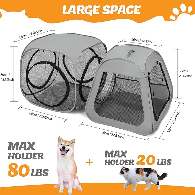 Portable Cat Playpen, Trapezoidal Design for Better Standing, Foldable Pet Tent for Indoor and Outdoor Use,Dog Playpen, Outdoor Cat Tent, Cat Houses & Condos for Kitten,Cat,Puppy and Small Animals.