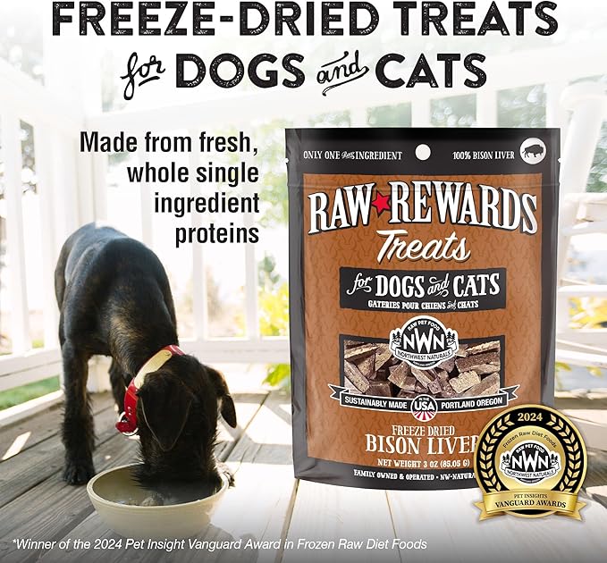 Northwest Naturals Raw Rewards Freeze-Dried Bison Liver Treats for Dogs and Cats - Bite-Sized Pieces - Healthy, 1 Ingredient, Human Grade Pet Food, All Natural - 3 Oz
