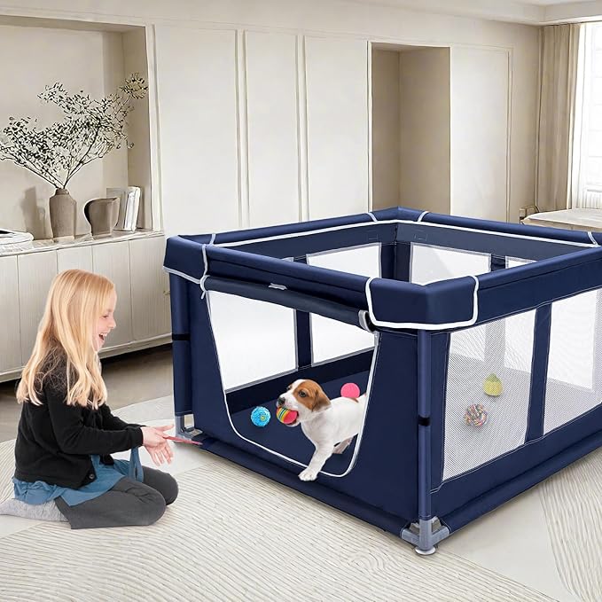 Dog Playpen 42 × 42 inch, Puppy Playpen with Removable Roof, 25 Height Pet Playpen with Zipper Door for Small Dogs and Small Animals, Dog Fence Indoor & Outdoor