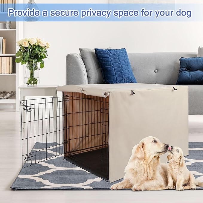 Deblue Heavy-Duty Dog Crate Cover, Privacy Pet Kennel Cover Universal Fits for 30 Inches Wire Cage, Polyester Crate Cover Fit for 1 2 3 Doors Crate (Tan)