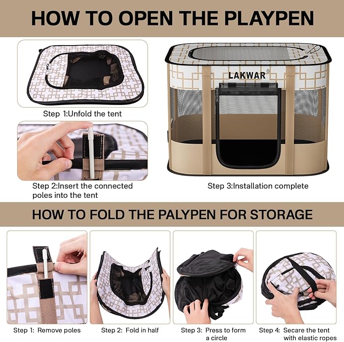 Upgraded Dog Playpen Outdoor Indoor, Portable Foldable Pet Playpen for Dogs, Cats, Small Animal, Great for Travel and Camping, Including Carrying Case (Large)