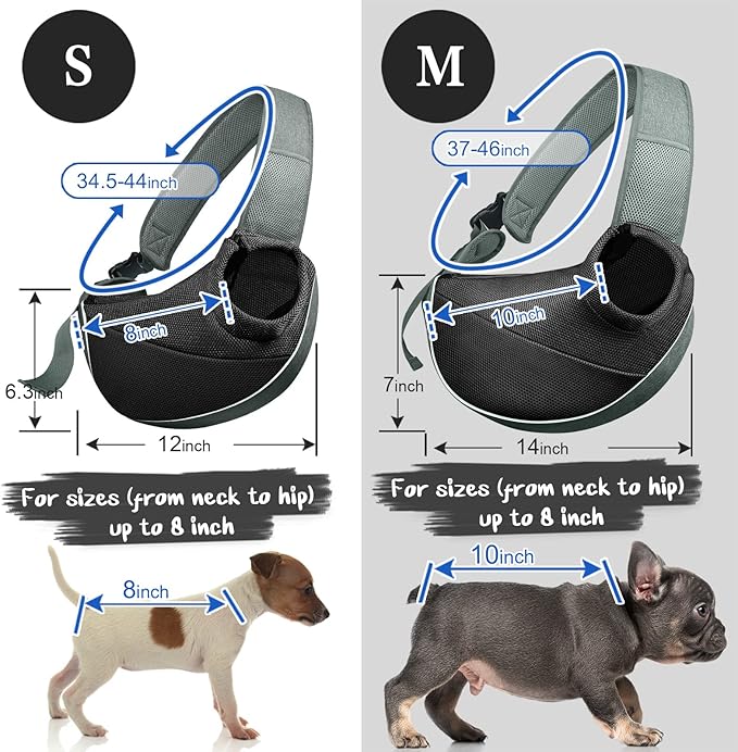 Dog Cat Sling Carrier, Adjustable Padded Shoulder Strap, with Mesh Pocket for Outdoor Travel (S - Up to 6 lbs, Black - Black)