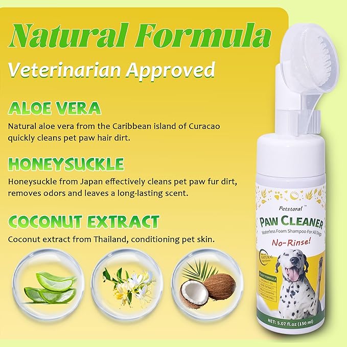 Dog Paw Cleaner - No Rinse Foaming Cleanser Waterless Dog Shampoo Mild Formula Paw Moisturizer for Dogs and Cats (5.07 fl oz/150ml)