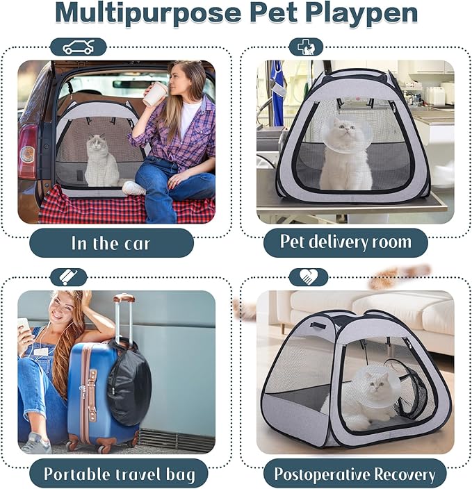 Portable Cat Dog Playpen: Dog Crate, Carrier, Dog Playpen, Cat Enclosure, Puppy Carrier, Pet Playpen, Small Outdoor Pet Enclosure, Travelling and Camping Cat Dog Tent and Tunnel, 3 Separable Parts