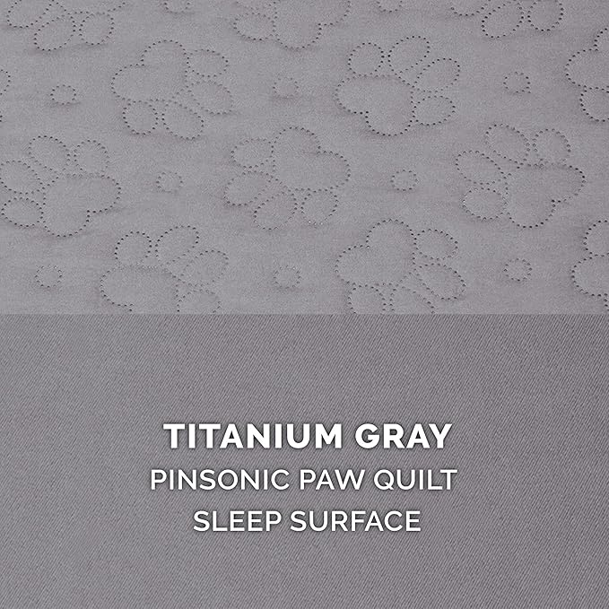 Furhaven Memory Foam Dog Bed for Large/Medium Dogs w/ Removable Bolsters & Washable Cover, For Dogs Up to 55 lbs - Pinsonic Quilted Paw L Shaped Chaise - Titanium, Large