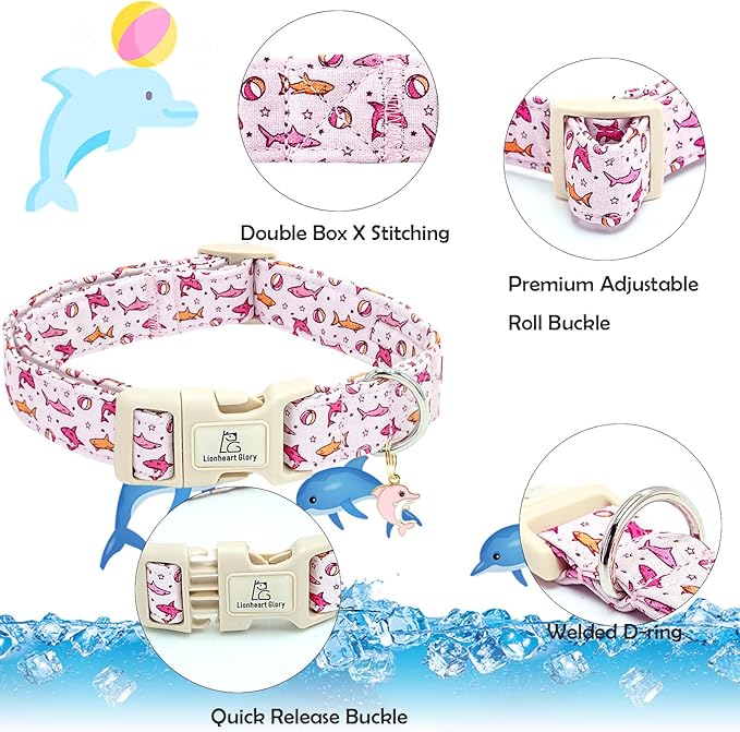 Lionheart glory Dog Collar Shark Pattern Dog Collar Pink Dog Collars Male or Female Spring Summer Cute Collar Pet Gift Durable Adjustable Dog Collar for Small Dogs