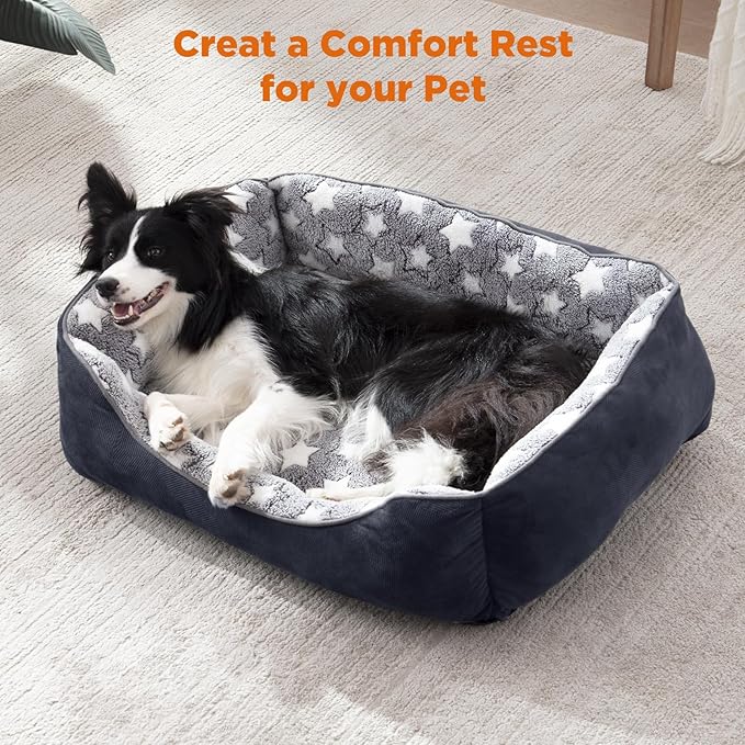 GASUR Rectangle Dog Bed for Large Dogs, Cozy Washable Bed Orthopedic Dog Sofa Bed, Durable Pet Cuddler Anti-Slip Bottom, Soft Calming Sleeping Puppy Warming Puppy Bed (L (35"x 25"x 9"), Black)