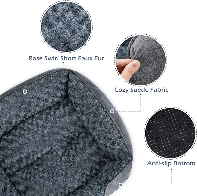 INVENHO Dog Bed for Large Medium Small Dogs/Puppy, Rectangle Washable, Orthopedic, Soft Calming Sleeping Durable Pet Cuddler with Anti-Slip Bottom S(20"x19"x6")