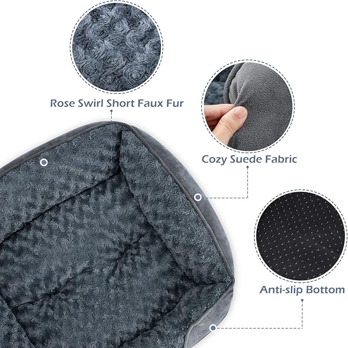 INVENHO Large Dog Bed for Large Medium Small Dogs, Rectangle Washable Dog Bed, Orthopedic Dog Bed, Soft Calming Sleeping Puppy Bed Durable Pet Cuddler with Anti-Slip Bottom L(30"x24"x9")