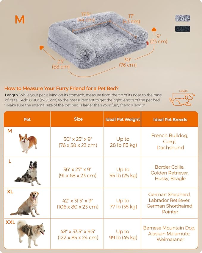 Feandrea Dog Bed, Orthopaedic Dog Sofa Bed for Medium Dogs, Waterproof Ped Bed with Removable Washable Cover, 30 x 23 x 9 Inches, Gray Ombré UPGW231G01