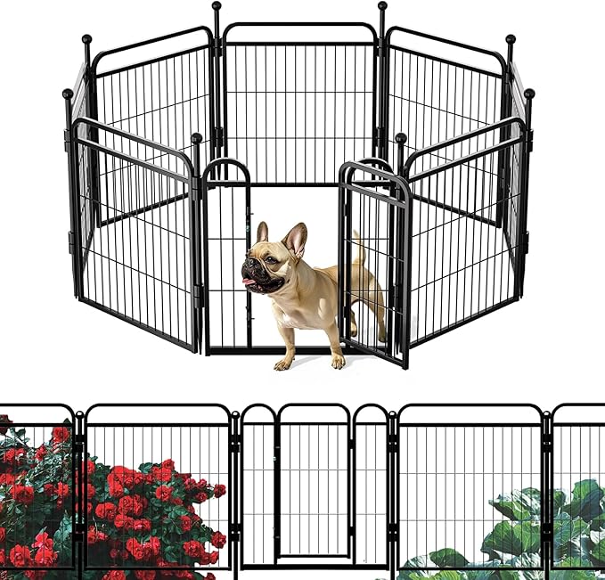 Gardner Pet Dog Playpens, 24" H 8 Panels Dog Pen Outdoor/Indoor Dog Fence Exercise Pen for Small/Medium Dogs, Foldable Pet Play Yard Gate with Gravity Automatic Lock, Pet Playpen, Black