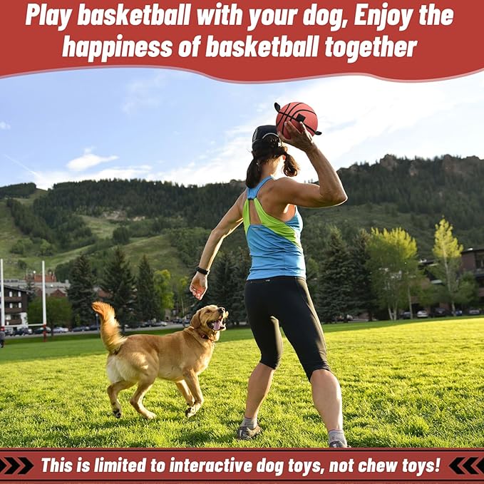 QDAN Dog Ball Basketball Toys - Balls for Dogs with Straps, Dog Toys for Tug of War, Dog Water Toy Pool Toys for Small Medium Dogs, Dog Birthday,Red(6 Inch)