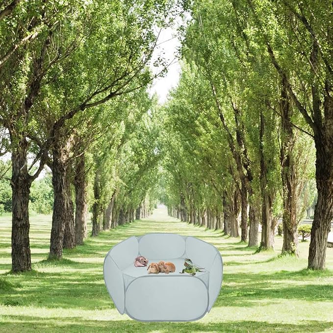 Small Animal Cage Tent Playpen with Fabric,Reptiles Cage,Breathable Transparent Pet Playpen Pop Open Outdoor/Indoor Exercise Fence,Portable Yard Fence (Solid-Grey)