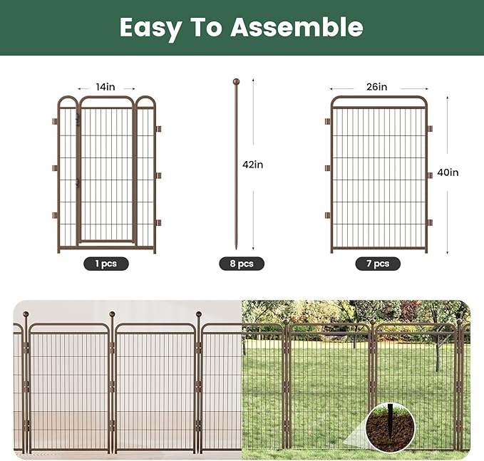 Gardner Pet Dog Playpens, 40" H 8 Panels Dog Pen Outdoor/Indoor Dog Fence Exercise Pen for Small/Medium/Large Dogs, Foldable Pet Play Yard Gate with Gravity Automatic Lock, Pet Playpen, Brown