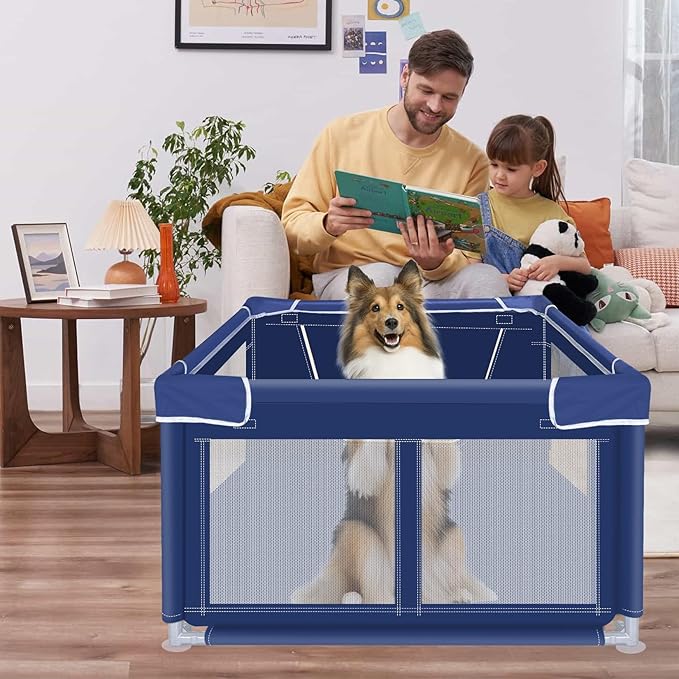 Puppy PlayPen 47x47x32 Inch, Dog Playpen with Gate for Puppies, Small and Medium Dogs, Pet PlayPen for Outdoors & Indoors, Tear Resistant Fabric