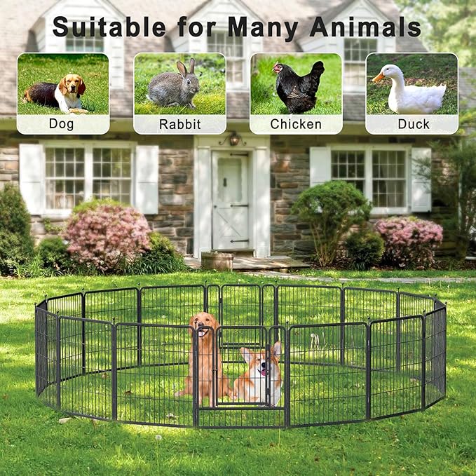 Musen Dog Playpen Indoor Outdoor, 16 Panels Dog Pen 32" Height Dog Fence Exercise with Doors for Large/Medium/Small Dogs, Portable Pet Playpen for Yard RV Camping, Hammer Paint Finish (Patent Pending)