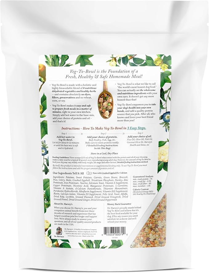 Dr. Harvey’s Veg-to-Bowl Pre-Mix Dog Food, Grain Free for a Whole Food Diet (5 pounds)