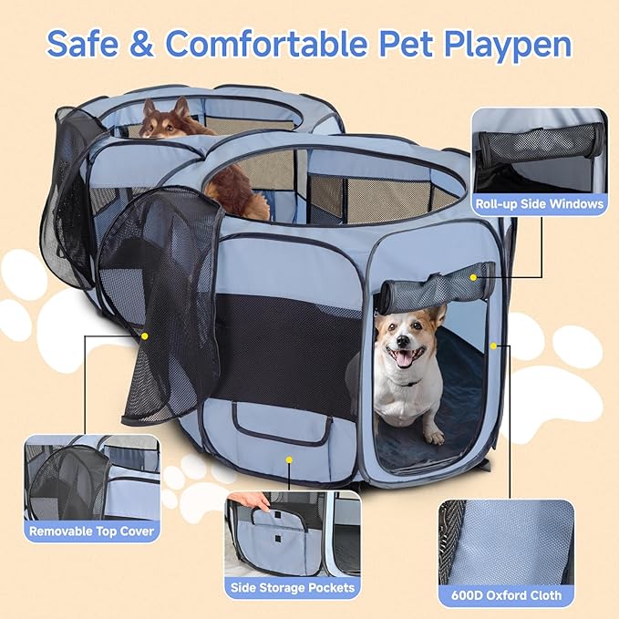 2-in-1 XLarge Pop Up Dog Playpen, 72"x36"x24"H Cat Puppy Pet Playpen, No Assembly Need, Indoor Outdoor Cats Enclosed, Cat Tent Crate Cage Kennel, Portable Playpen for Kitten and Small Animals(M)