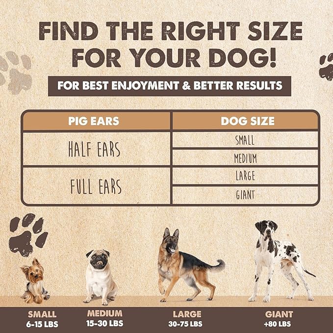 Mighty Paw Half Pig Ears for Dogs - All Natural Single Ingredient Pig Ear Treat - Better Than Rawhide Snacks for Puppies and Large Dogs - A Better Treat Dog Will Love - Dog Toys Compatible Chews