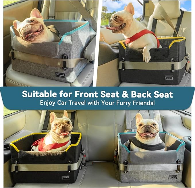 PETSFIT Small Dog Car Seat, Portable Car Saet for Dogs with Patent Safe Buckles, Clip-On Leash, Suitable for Small Pets Up to 25lbs (Black)