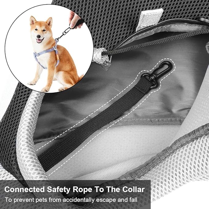Cuby Pet Sling Carrier for Small Dogs Cats,Drawstring & Zipper & Special Security Hook Triple Designs for Pets' Securty,Breathable Mesh Travel pet Dog Sling Carrier with Adjustable Strap (L, Black)