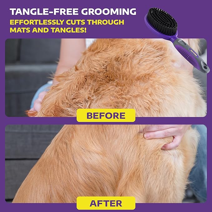 Hertzko Bristle Brush For Dogs and Cats with Long or Short Hair - Dense Bristles Remove Loose Hair from Top Coat, Removes Tangles, Dander, Dust, Trapped Dirt and Dead Undercoat (Single Sided)
