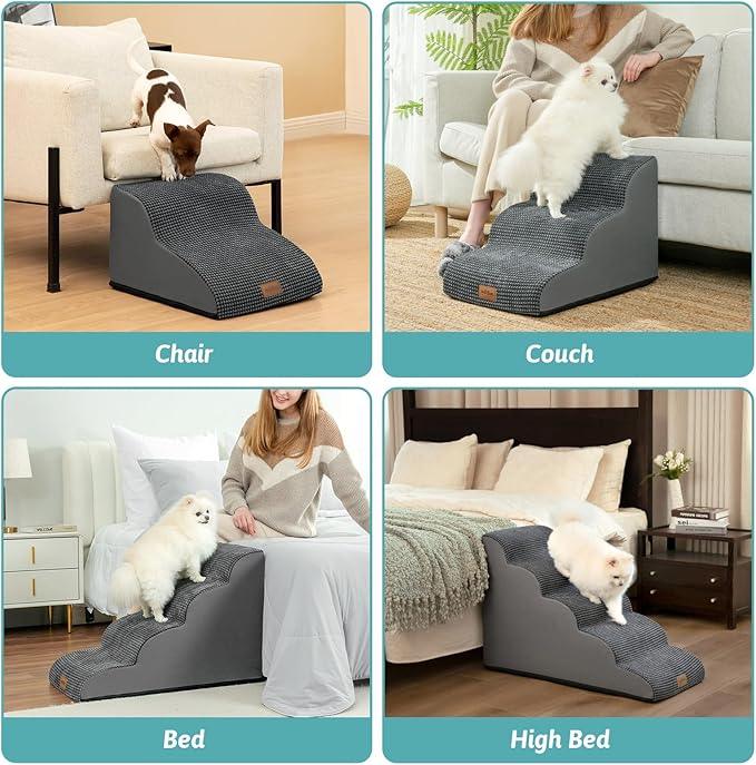 Dog Stairs for High Bed 22.6" H, Small Pet Steps with Leakproof Cover, High Density Foam Cat Ramp for Bed, Car or Couch, Lightweight, Durable, Comfort, 15.7x33x22.6 inch, 5 Tiers, Dark Grey