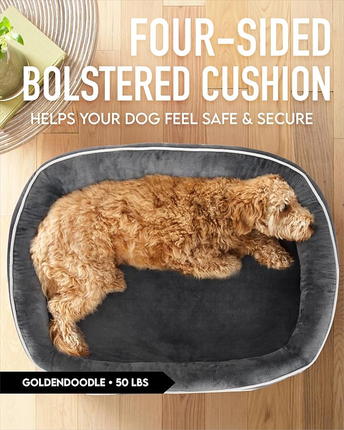 OhGeni Orthopedic Dog Bed for Extra Large Dogs, Dog Couch Design with Egg Foam Support, Removable, Machine Washable Plush Cover and Non-Slip Bottom with Four Sided Bolster Cushion (Gray)