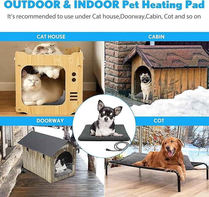 2024 New Outdoor Pet Heating Pad for Cat Dog, Heated Cat Mat Dog Mat with Auto Temperature, Pet Warming Pad Heated Cats Dogs House Heat Pet Cat Bed (S: 19.7'' x 11.8'', Gray)