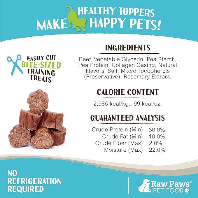 Raw Paws Grain-Free Soft Sausage Treats for Dogs & Cats - Chicken Recipe, 6-oz - USA Chicken Sausage Dog Treats - Soft Chicken Treats for Dogs & Cats - Chicken Dog Sausage Links - Dog Sausage Treats
