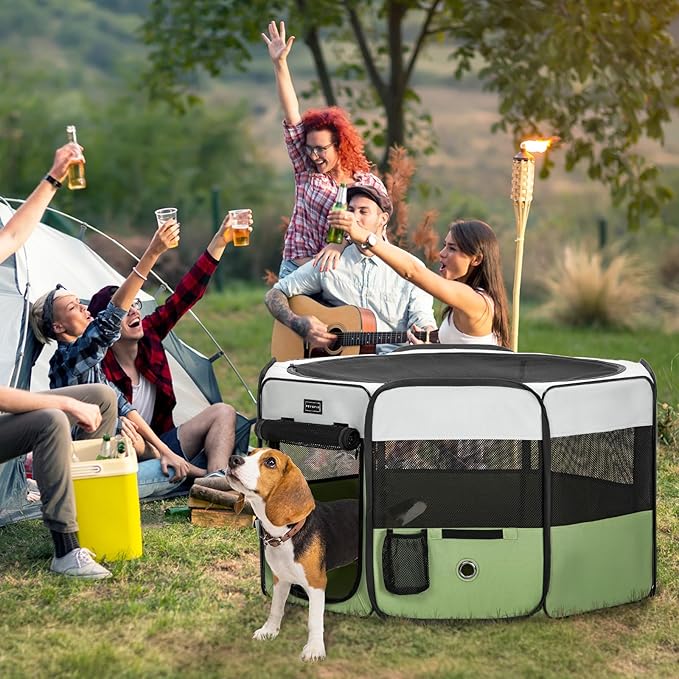 PETSFIT Dog Playpen Indoor/Outdoor,Portable Pet Playpen with Removable Zipper Top,Waterproof Bottom, Foldable Puppy Pen for Cats, Large Breeds (45.5”L x 45.5”W x 28.5”H)