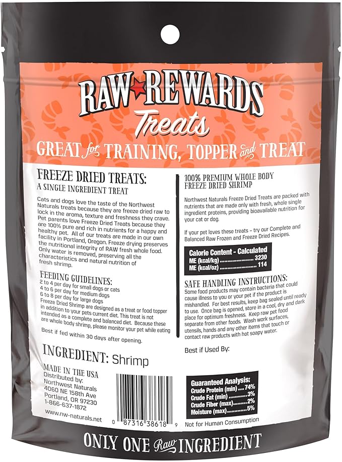 Northwest Naturals Raw Rewards Freeze-Dried Shrimp Treats for Dogs and Cats - Bite-Sized Pieces - Healthy, 1 Ingredient, Human Grade Pet Food, All Natural - 1 Oz (Pack of 3)
