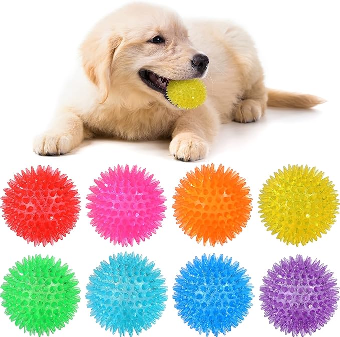 VITEVER 8 Colors 2.5” Squeaky Dog Toy Balls for Small Medium Dogs, Puppy Chew Toys for Teething, Spiky Dog Balls for Small Dogs, Durable Dog Toys for Teeth Cleaning and Training - Safe, BPA Free