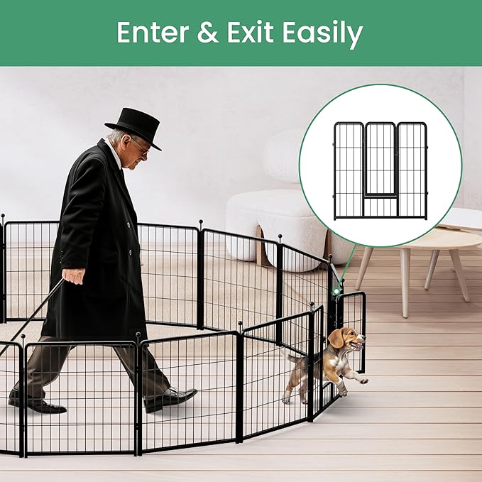 HealSmart Dog Playpen 24 Inch 8 Panels, Heavy Duty Metal Portable Pet Playpen Indoor Outdoor for Camping, Yard, RV, Garden Fence, Privacy Patio, Black