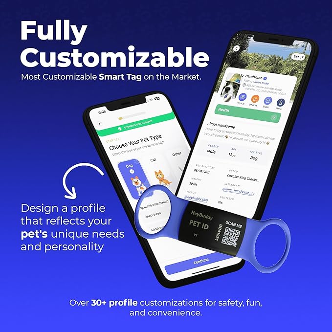 HeyBuddy® Slide Series - QR Code Smart Pet Tags for Dogs & Cats, Personalized Pet Tag Stores Multiple Information, Includes Passive Location Tracking, Real-Time Notification & Community Alerts