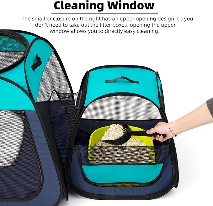 Tenrai Portable Cat Playpen, Trapezoidal Design for Better Standing, Foldable Pet Tent for Indoor and Outdoor Use of Puppy and Kitten, Dog Play Enclosure with Removable Bottom, Cat Houses & Condos