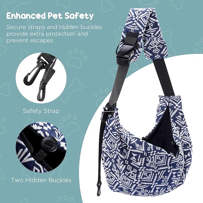 Avont Dog Sling for Small Dog Cats Under 15lbs, Hands-Free Crossbody Pet Carrier with Adjustable Padded Strap Extra Pocket, Safe Soft Pouch Bag for Puppies' Walks Outings -Boho