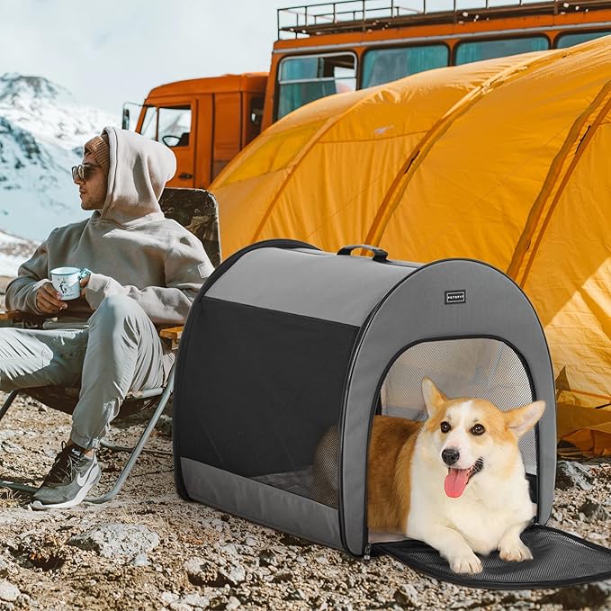 PETSFIT Portable Dog Crate, Dog Travel Crate - 26.5 Inch Lightweight, Roomy, Easy to Set Up, Portable Pop Up Dog Carrier with Thick Mat, Sturdy Soft Dog Crate