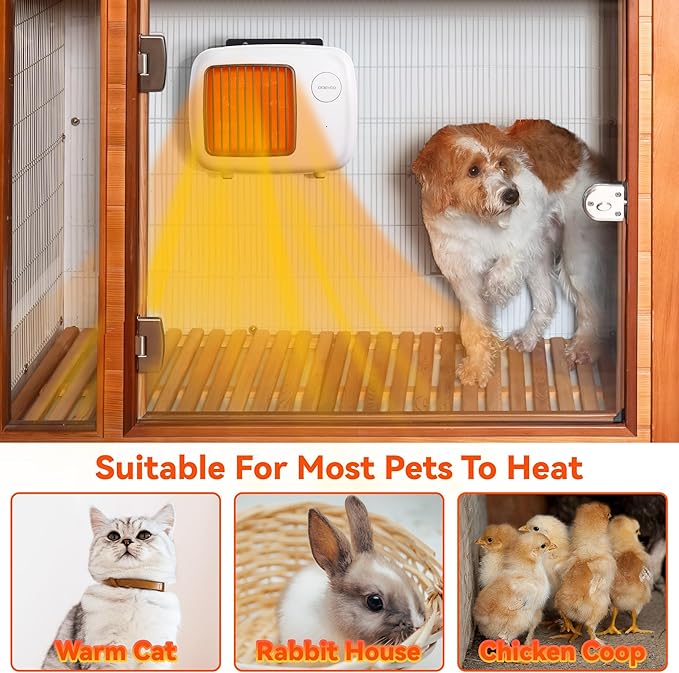 Dreyoo Dog House Heater with Thermostat, Pet House Heater with 6FT Anti Chew Cord and Safe Overheat Protection, 2 Heating Mode (200/400W) Pet House Furnace for Dogs Chicken Coops Rabbits (White,1 Pc)