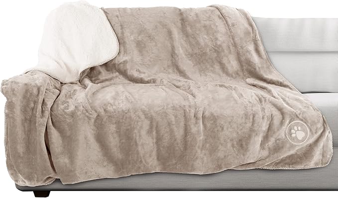 PETMAKER Waterproof Blanket for Pets - Reversible Throw Protects Couch, Car, and Bed from Spills, Stains, or Fur - Plush Blanket (Tan)