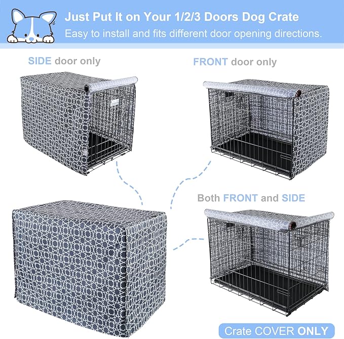 Explore Land Pattern Dog Crate Cover for 36 Inches Wire Cage, Heavy-Duty Polyester 1 2 3 Doors Standard Metal Pet Kennel Enclosure (Morocco)
