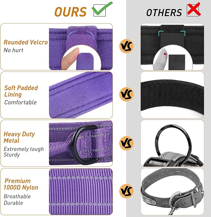 AUBELL Reflective Dog Collar, Tactical Dog Collar for Medium Dogs, Heavy Duty Dog Collar with Handle and Metal Buckle Great for Female Dogs, with Airtag Holder and 2 Patches(Purple, M)
