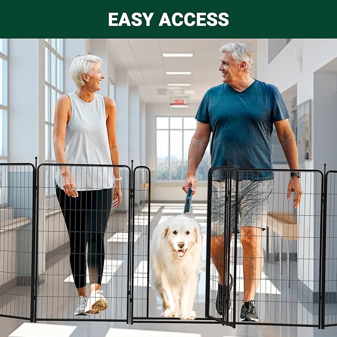 Dog Playpen,48" Height 18 Ft(L) 8 Panels Pet Play Pen, Indoor/Outdoor,Heavy Duty Metal Pet Exercise Pen, Wide Door Low Threshold,Portable Pet Playpen for Rv Camping Garden Yard, Quick Install