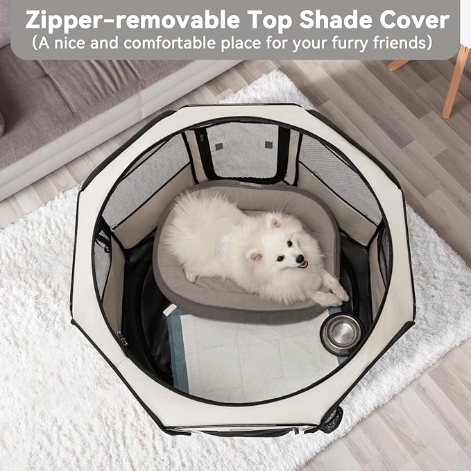 Petsfit 36" Dog Playpen with Dual Zipper Doors –Sturdy Foldable Puppy Playpen for Medium Dogs with Removable Mesh Top and Leakproof Bottom